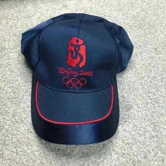 Beijing 2008 Olympics Hat Baseball Cap Navy Red Embroidery Excellent - Picture 1 of 8